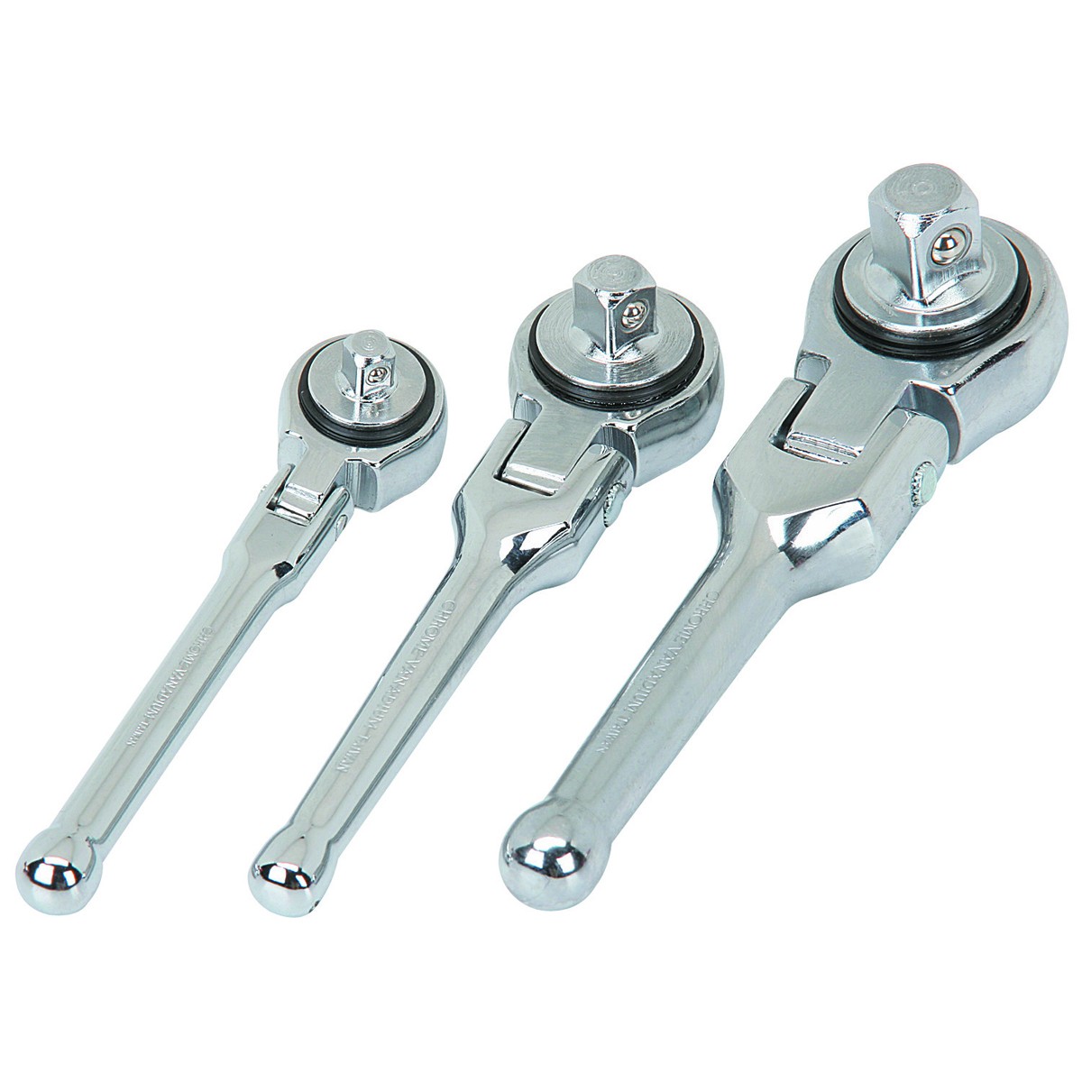 3 pc. Flexible Stubby Ratchet Set. 1/4",3/8" & 1/2" drive