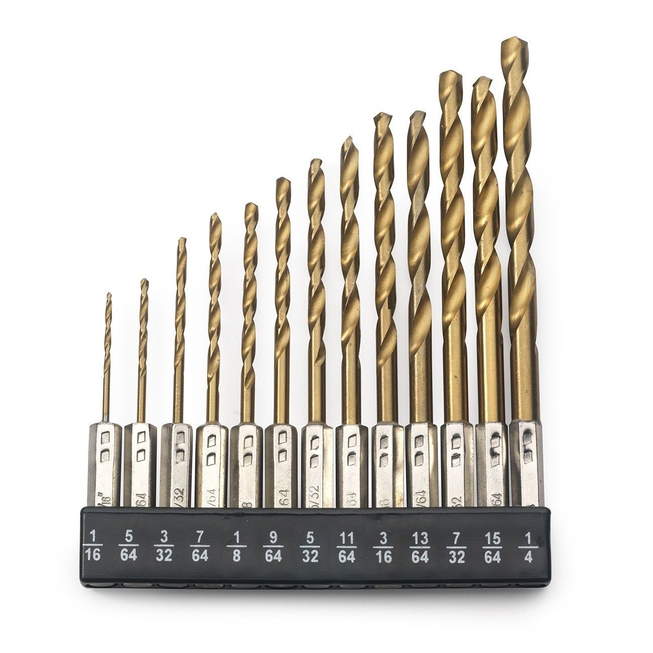 13 pc Hex shank Titanium Drill Bit Set Quick Change Sizes: 1/16" to 1/4"