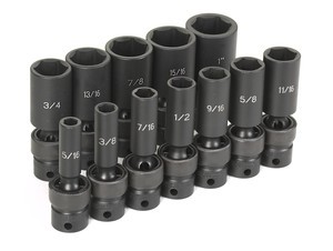 Grey Pneumatic 3/8" dr. 6 pt SAE Deep Universal Impact Socket Set Sizes: 5/16" to 1" with molded storage case