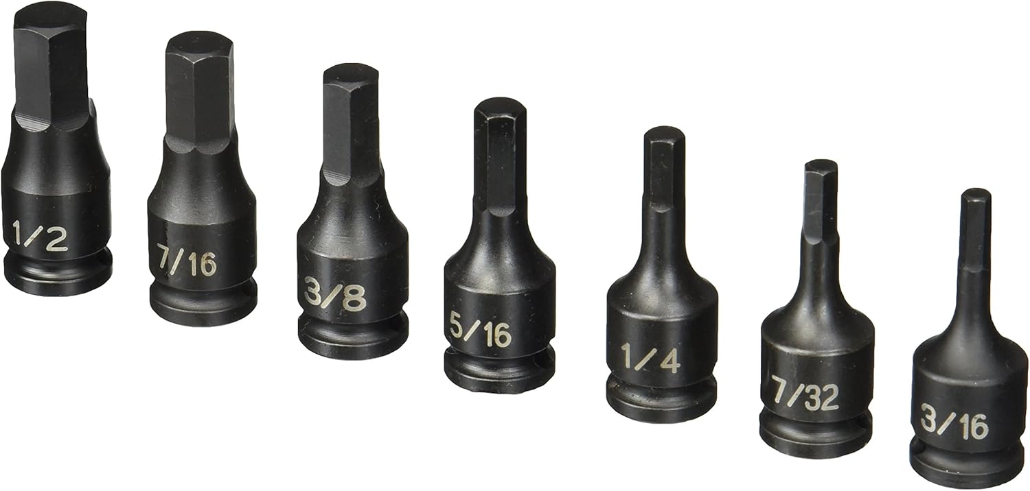 GREY PNEUMATIC 7 PC 3/8" DR. FRACTIONAL HEX DRIVER SET 3/16" TO 1/2" 1