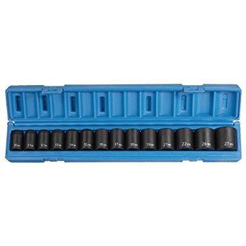 14 Pc. 6 pt Metric Shallow Impact Socket Set Sizes: 10mm to 27mm