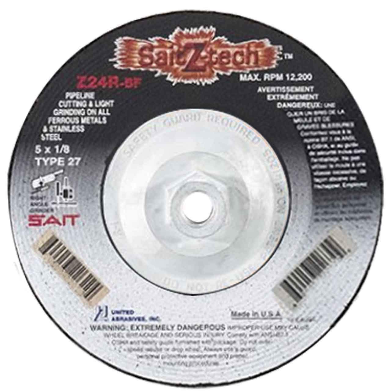 SAIT 5" x 1/8" x 5/8"-11 Grinding wheel with hub made in the USA