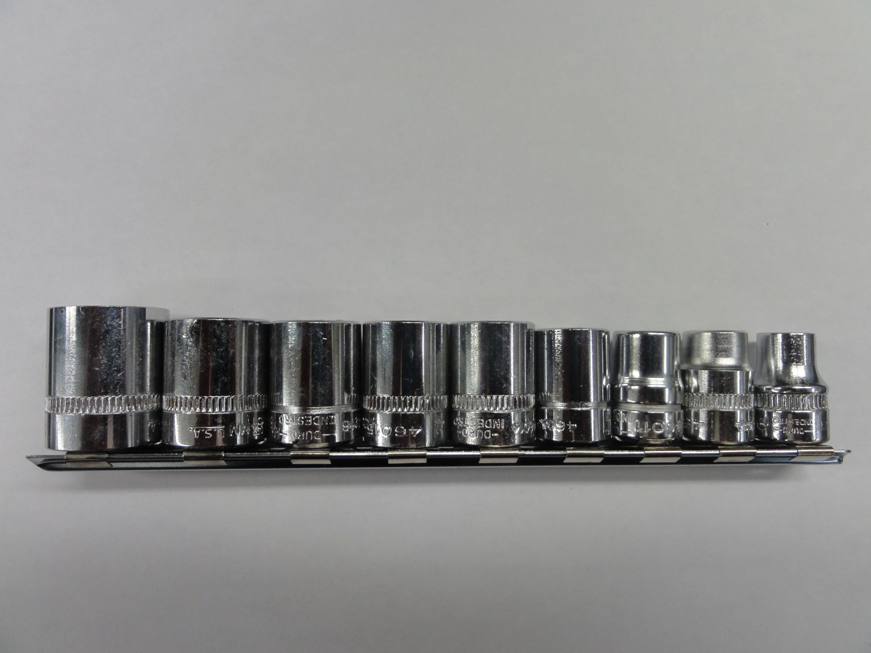 DURO 3/8" Dr. 12 pt Metric Chrome Socket Set 9 MM to 19 MM Made in U.S.A.