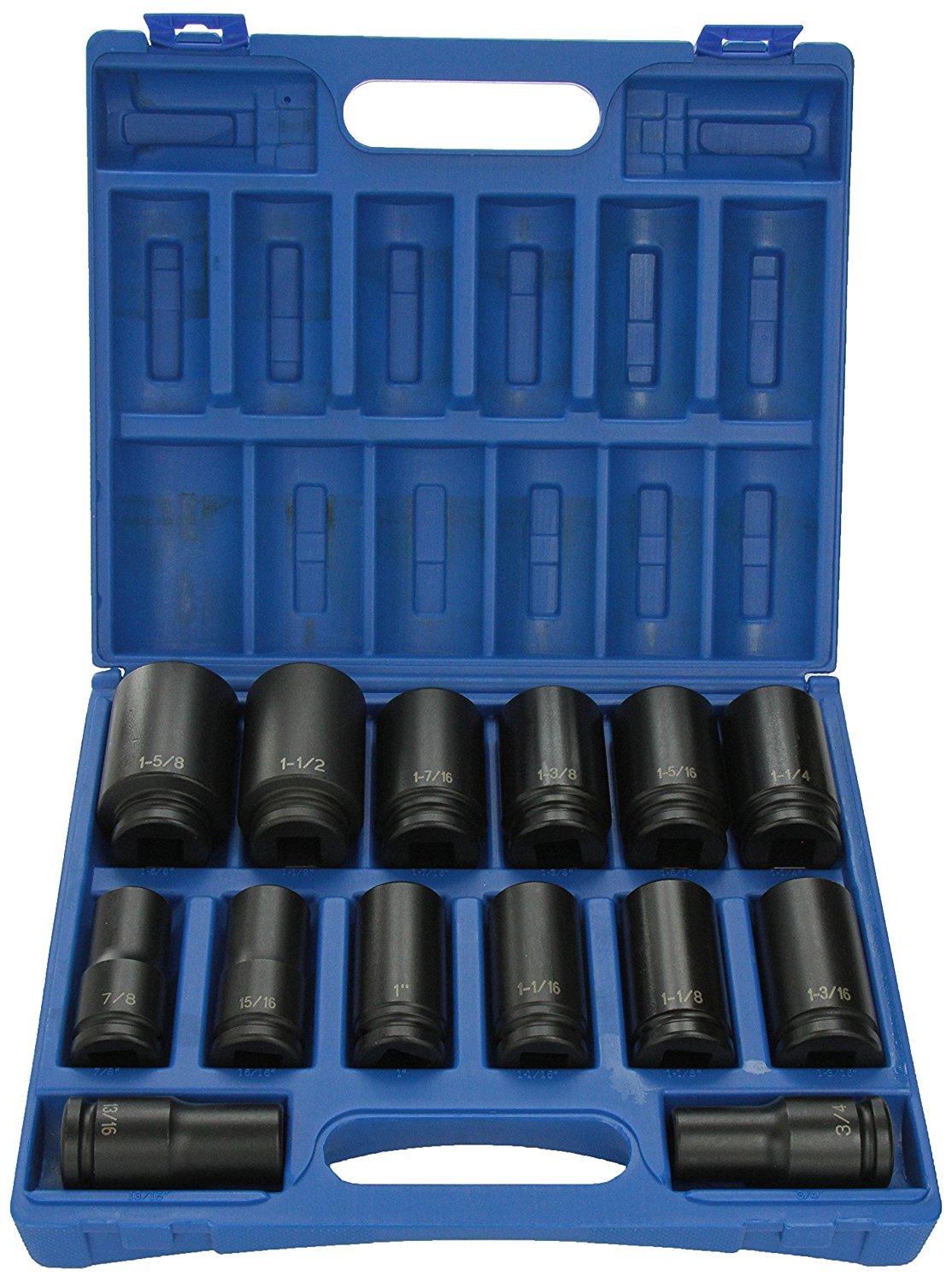 Grey Pneumatic 3/4" dr. SAE 6 pt Deep Impact Socket Set Sizes: 3/4" to 1 5/8" with molded plastic case