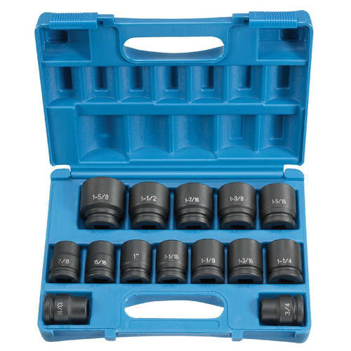Grey Pneumatic 3/4" dr. 14 pc 6 pt SAE Shallow Impact Socket Set Sizes: 3/4" to 1 5/8" molded storage case included