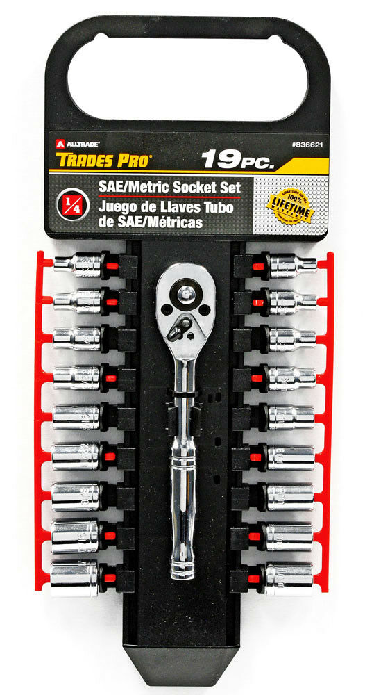 836621 All Trade 19 PC. 1/4" DRIVE SOCKET SET SAE/METRIC 