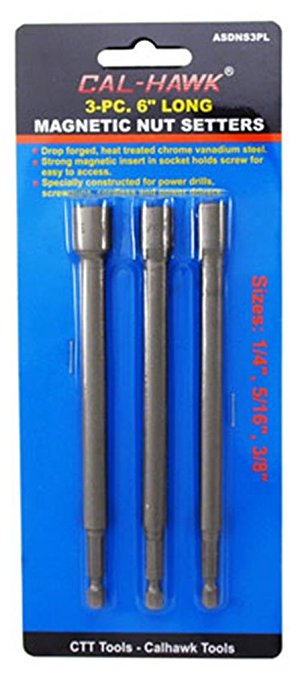 3 pc 6" Long Magnetic Nut Setter Sizes: 1/4",5/16" and 3/4"