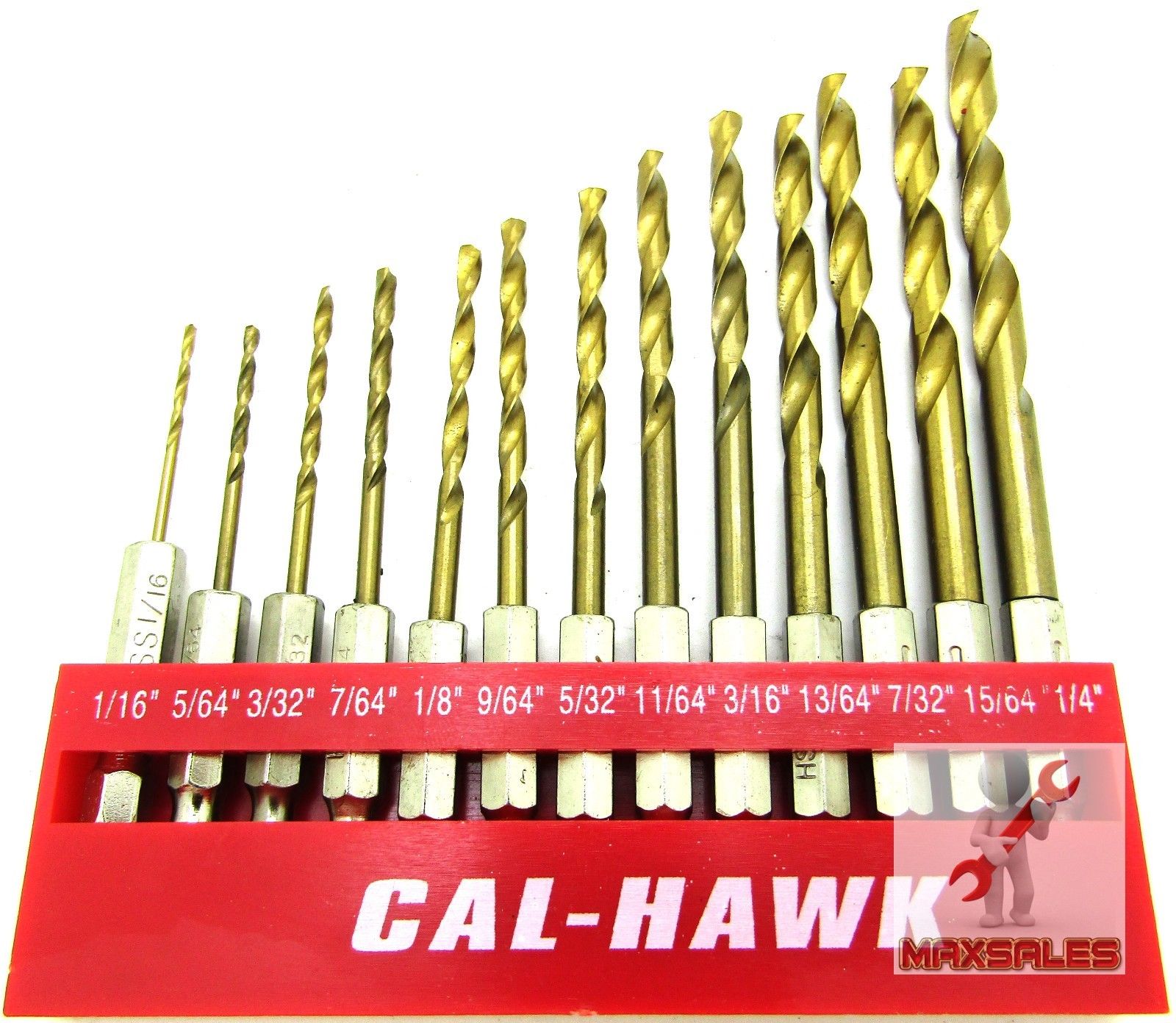 13 pc Titanium High Speed Drill Set 1/4" Shank Sizes: 1/16" to 1/4"