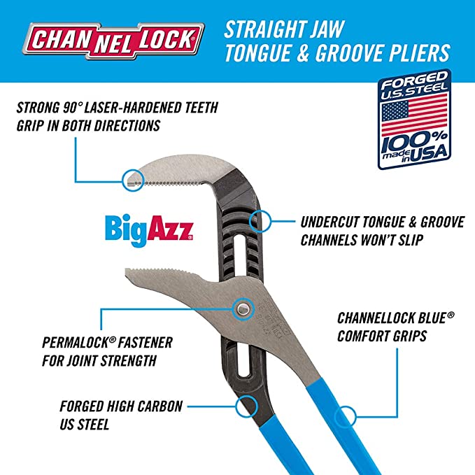 20" BIGAZZ STRAIGHT JAW TONGUE & GROOVE PLIERS BY CHANNELLOCK 2