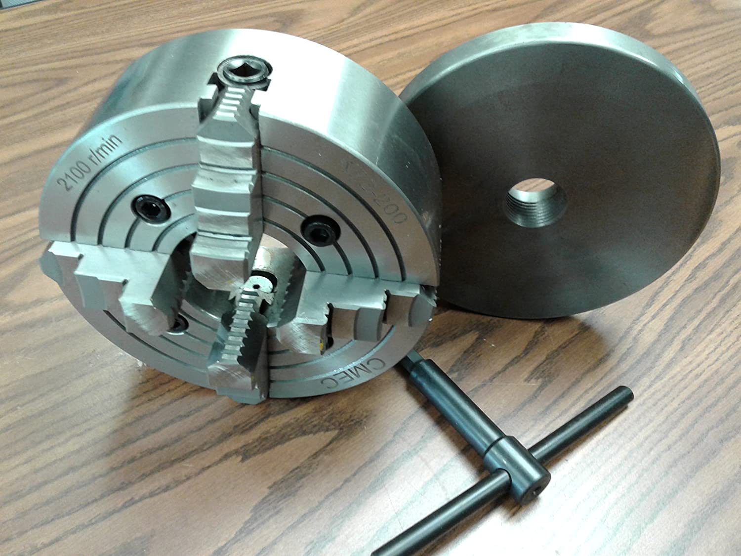 8" 4-JAW Lathe Chuck W/ Independent Jaws W/ 1-1/2"-8 Adapter semi-Finish 3