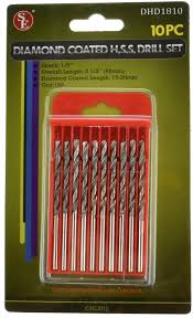 DHD1810 10 pc Diamond Coated H.S.S. Drill Set 1/8" Shank 2 1/2" Overall Length