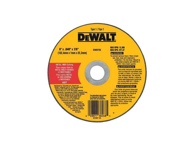 DW8725 Dewalt 6" x 0.40" x 7/8" Metal Cut-Off Wheel MOST POPULAR