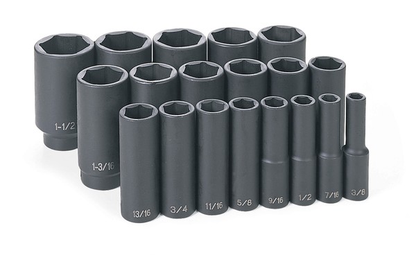 19 Pc. 1/2'' Drive Deep Length Fractional Master Set 1