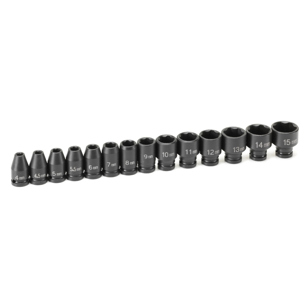 GREY PNEUMATIC 14 Pc. 1/4" Drive Shallow Metric Impact Socket Set  1