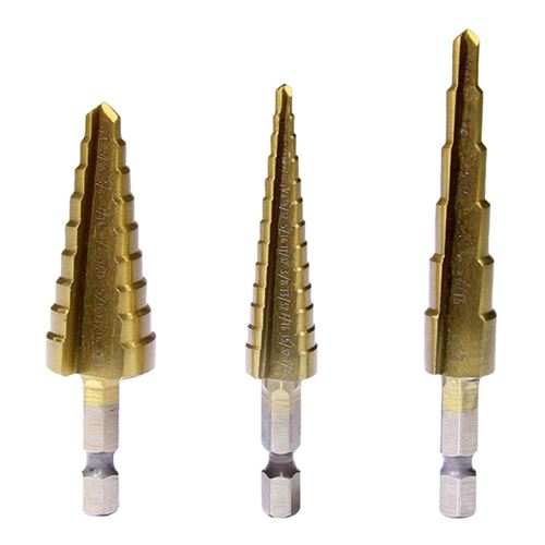 3 pc Step Drill Bit Set 1/8" to 3/4" Cap.