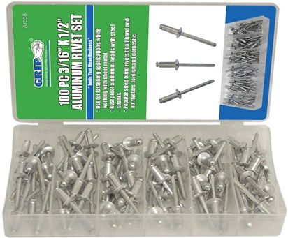 GRIP 100 pc 3/16" x 1/2" Aluminum Rivet Set