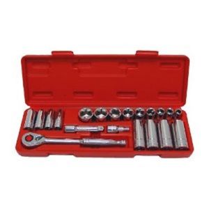 GRIP 3/8" drive 21 pc SAE Professional Chrome Socket Set 6 pt Deep & Shallow Sizes: 3/8" to 7/8" W/Ratchet