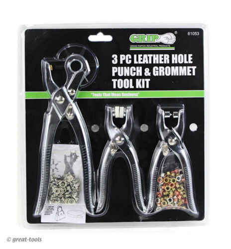 3 pc Leather Punch/Grommet Tool Kit By GRIP 1