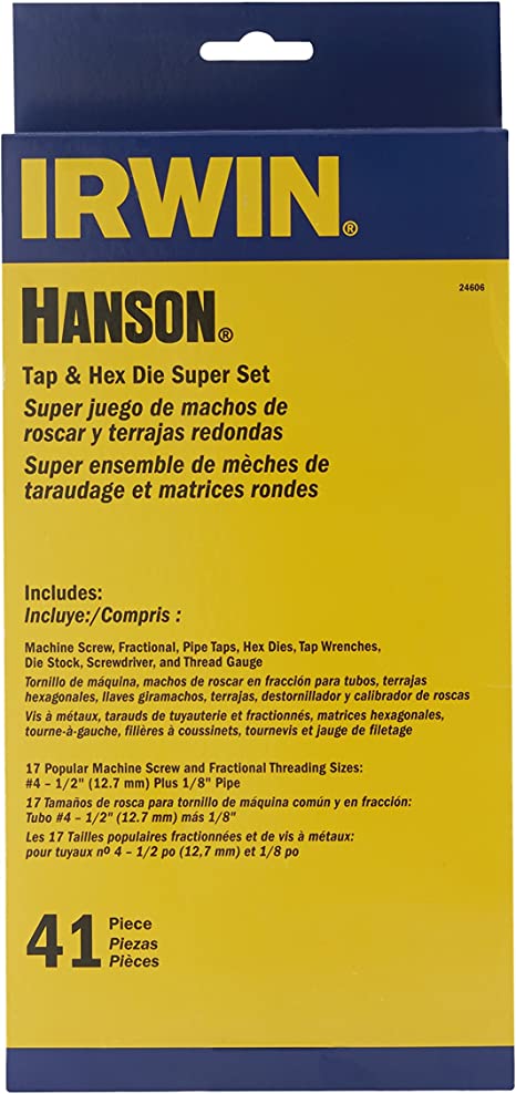 41 PC. TAP & DIE SET SUPER SET STANDARD (10-24NC TO 1/2"-20 NF) BY HANSON / IRWIN 1