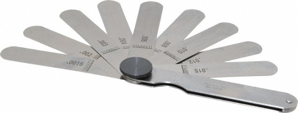 Thickness Gage 9 Leaves Range: .0015"-.015" 3 1/2" Long