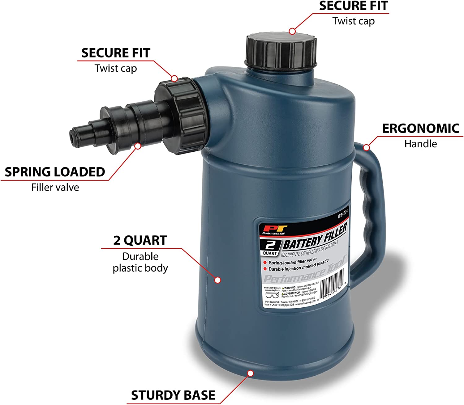 Performance Tool Battery Filler with Auto Shut Off and Drip-Free Valve 2