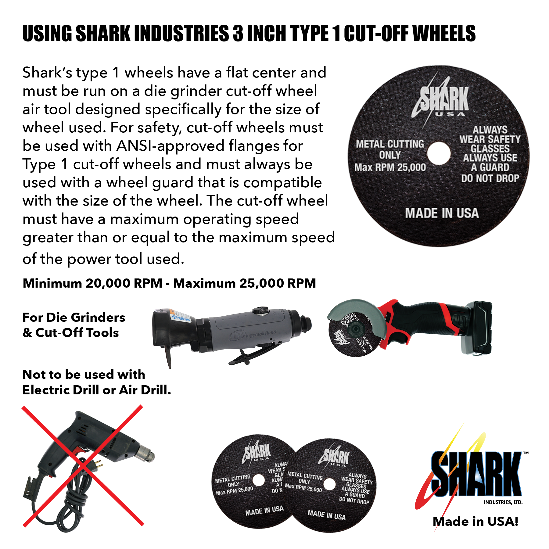 3" x 1/16" x 3/8" Aluminum Oxide Cut-Off Wheels (10 PACK) by SHARK 1