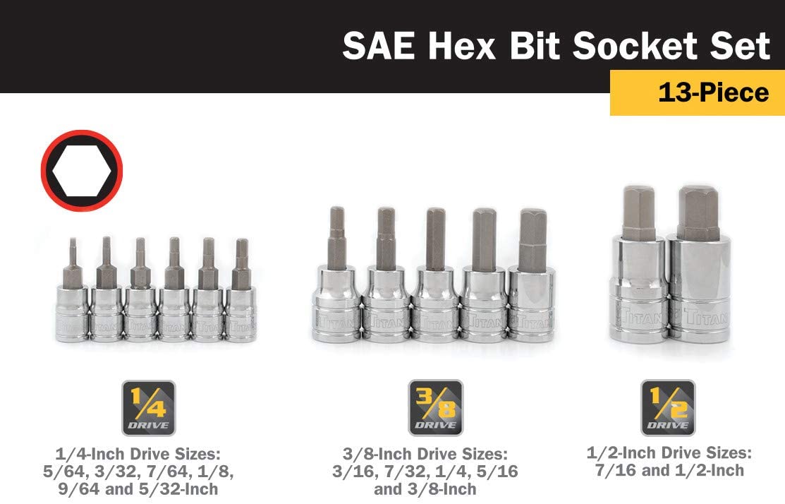 TITAN 13 pc SAE Hex Bit Socket Set As Seen In...