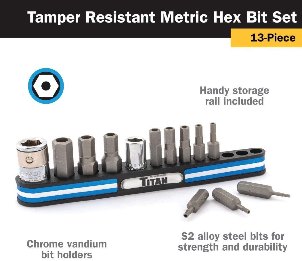 TITAN 13 pc Metric Tamper Resistant Hex Bit Socket Set As Seen In...