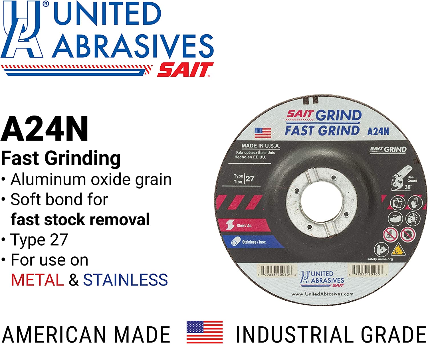 SAIT 4 1/2" x 3/16" x 5/8"-11 Grinding Wheel  1