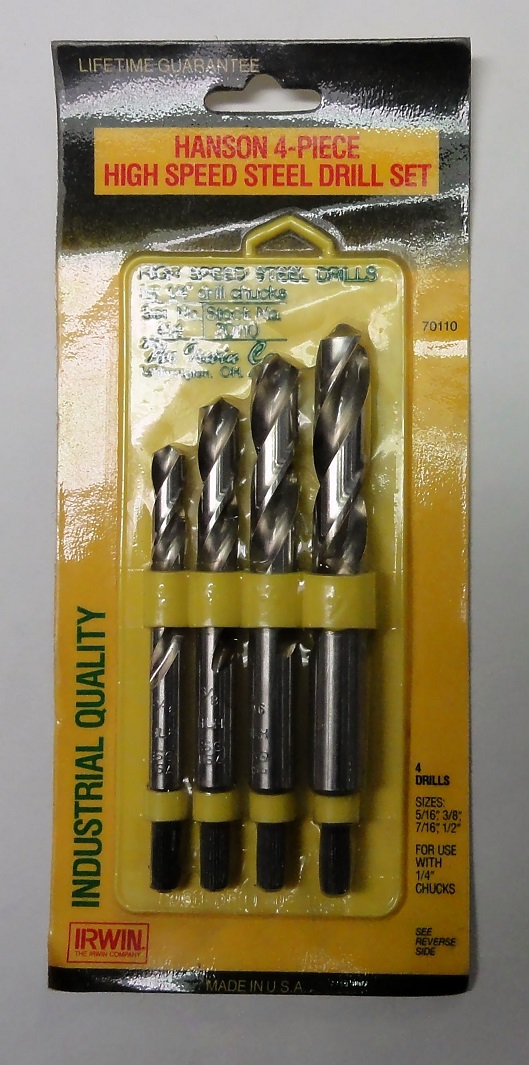 4 pc High Speed Steel Drill Set Sizes: 5/16" to 1/2" BY HANSON / IRWIN