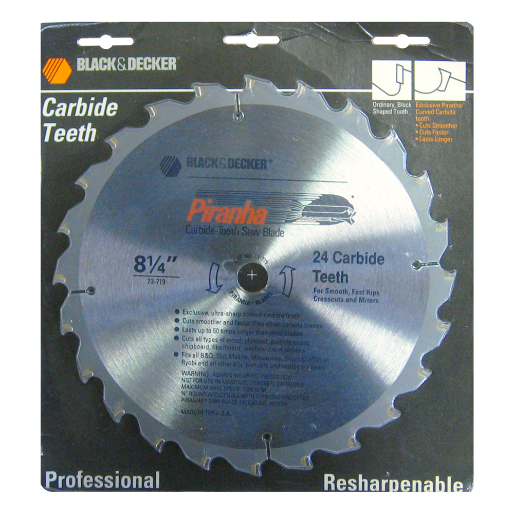 BLACK & DECKER 8 x 24 TEETH CARBIDE TIPPED PIRANHA CIRCULAR SAW BLADE, 73-718