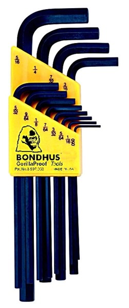 BONDHUS 12PC. HEX L-WRENCH SET SAE SIZES:.050 TO 5/16"