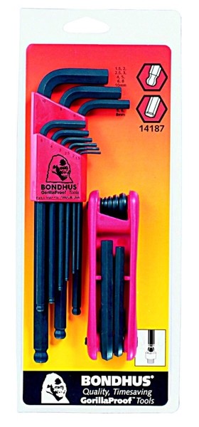 14187 BONDHUS METRIC BONUS PACK BALL DRIVER L WRENCH SET 1.5MM TO 10MM MADE IN U.S.A.