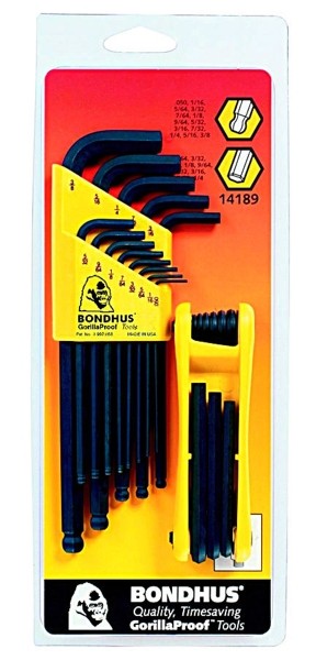 14189 BONDHUS 13PC.INCH/9PC.INCH BALL END HEX WRENCH SET MADE IN U.S.A.