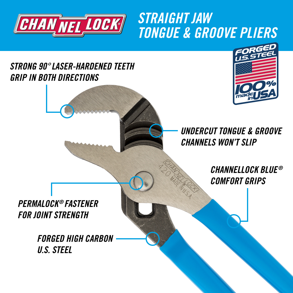 CHANNELLOCK 9.5-INCH STRAIGHT JAW TONGUE & GROOVE PLIERS 2
