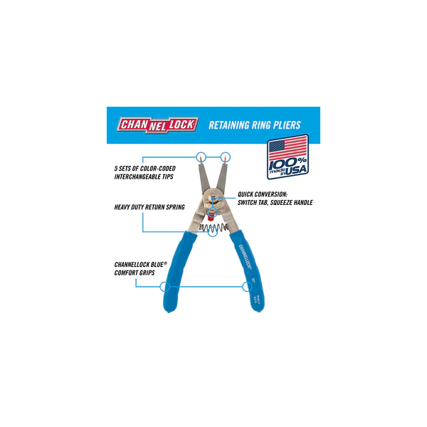 8" CONVERTIBLE RETAINING RING PLIERS by CHANNELLOCK USA (927)