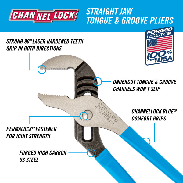 CHANNELLOCK 10" STRAIGHT JAW TONGUE & GROOVE PLIERS 1