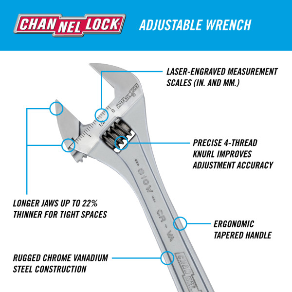 CHANNELLOCK 10" Adjustable Wrench  2