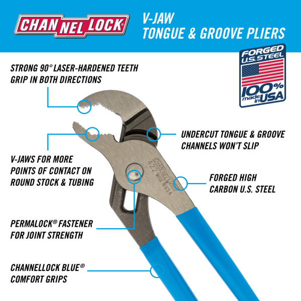 CHANNELLOCK 9 1/2" TONGUE-N-GROOVE CURVED JAW PLIER MADE IN U.S.A.  3