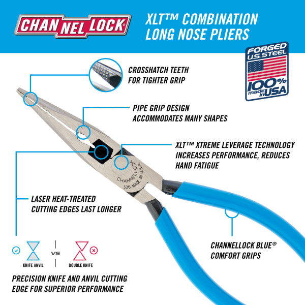 CHANNELLOCK  6-INCH XLT COMBINATION LONG NOSE PLIERS WITH CUTTER 3