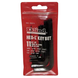 EKLIND 11 pC. SAE SHORT HEX L KEY SET 0.050" to 3/8" MADE IN U.S.A.