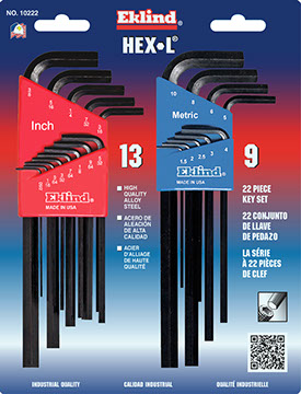 Eklind 22 Pc. Extra-Long Arm Hex-L Key Set  MM & SAE 1