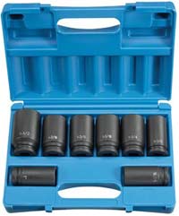 GREY PNEUMATIC 8PC 3/4" DRIVE 6 PT SHALLOW  IMPACT SOCKET SET SIZES: 1" TO 1 1/2" COMES IN PLASTIC CASE