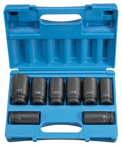 GREY PNEUMATIC 8PC 3/4" DRIVE 6PT SAE DEEP IMPACT SOCKET SET SIZES: 1" TO 1 1/2" PLASTIC MOLDED CASE