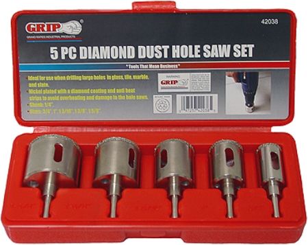 5 PC LARGE DIAMOND DUST HOLE SAW KIT Sizes: 3/4" to 1 5/8"