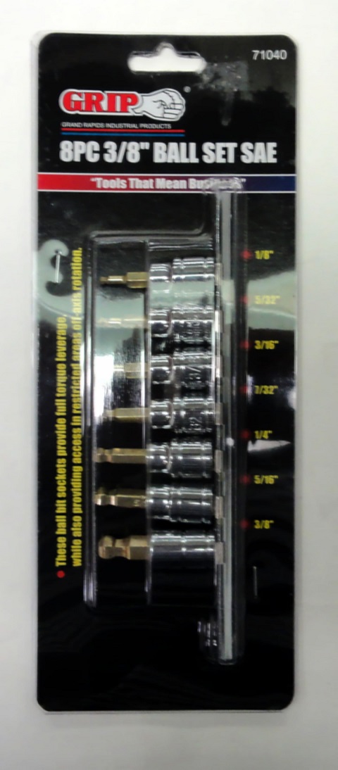 8 Pc 3/8" Drive Ball Socket Set SAE Sizes: 1/8" to 3/8"