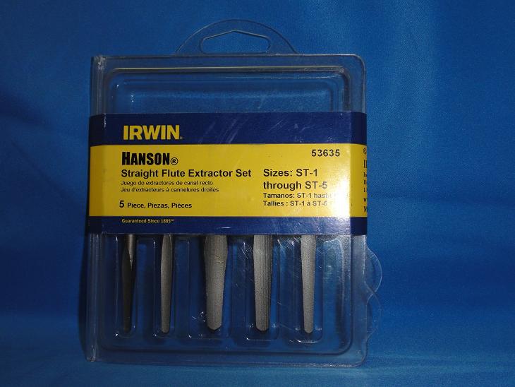 5 PC.STRAIGHT FLUTE SCREW EXTRACTOR SET SIZES: ST-1 to ST-5 BY HANSON / IRWIN 