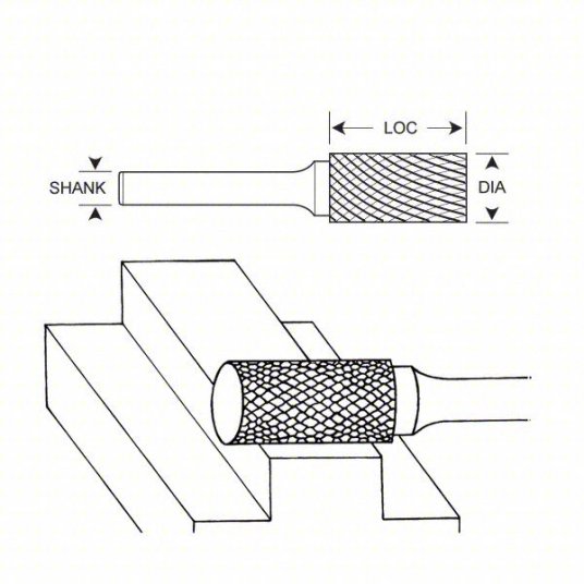 1/4" Shank 1" x 1" Cylindrical Shape Single Cut Carbide Burr