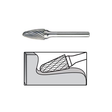 SF-13 Single Cut Carbide Burr 1/4" Shank 1/2" x 3/4" Tree Shaped W/Radius End Single Cut Carbide Burr 2