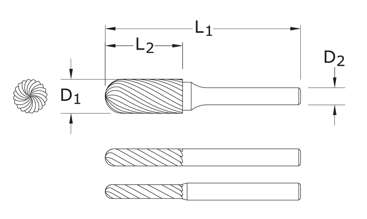 1/4" Shank 1" x 1" Cylindrical Shape W/Radius End Carbide Burr 1